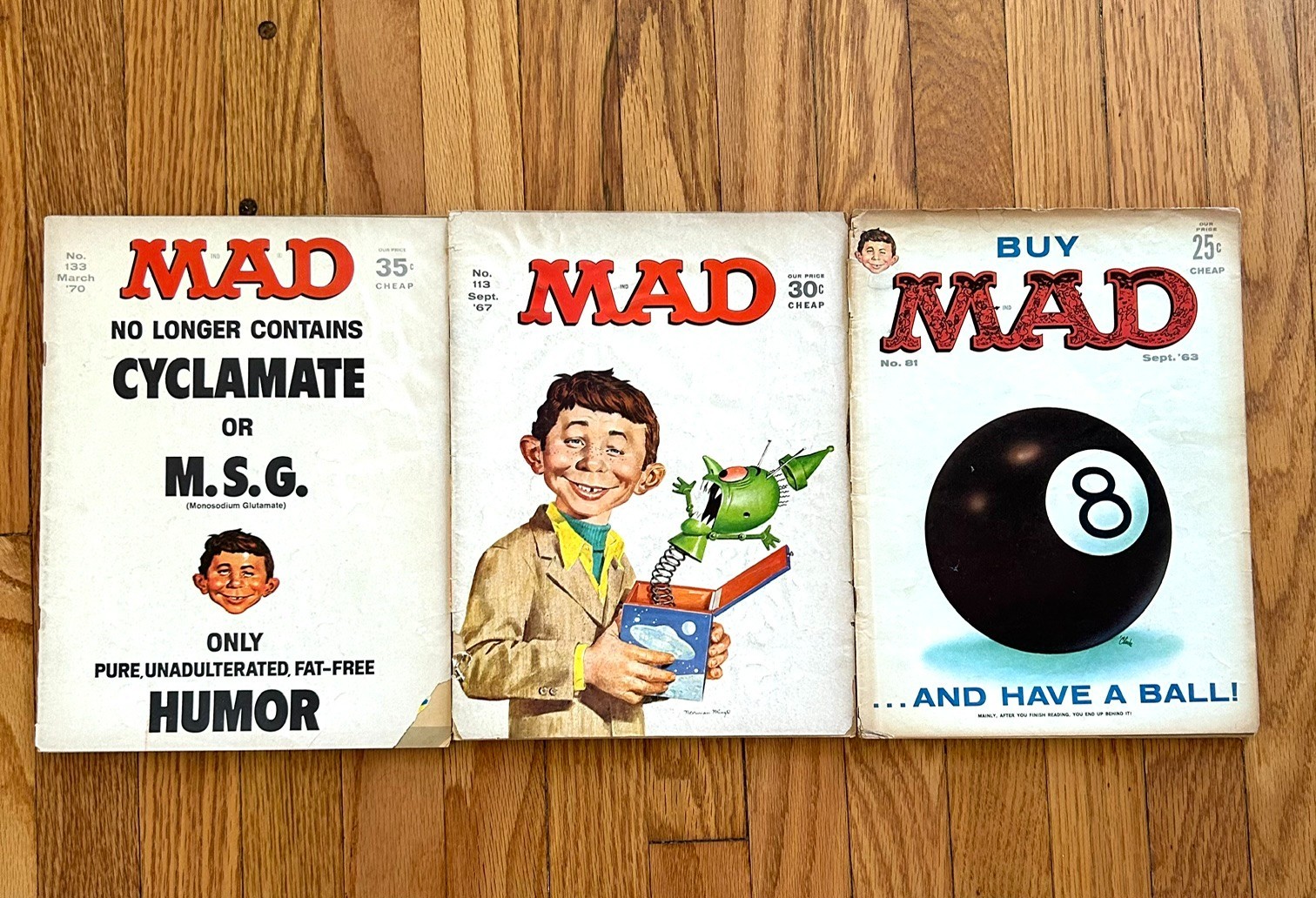 Lot of 3 Vintage MAD Magazines (1963-1970) - 8-Ball, Alien Jack-in-the-Box Lot of 3 Vintage MAD Magazines (1963-1970) - 8-Ball, Alien Jack-in-the-Box