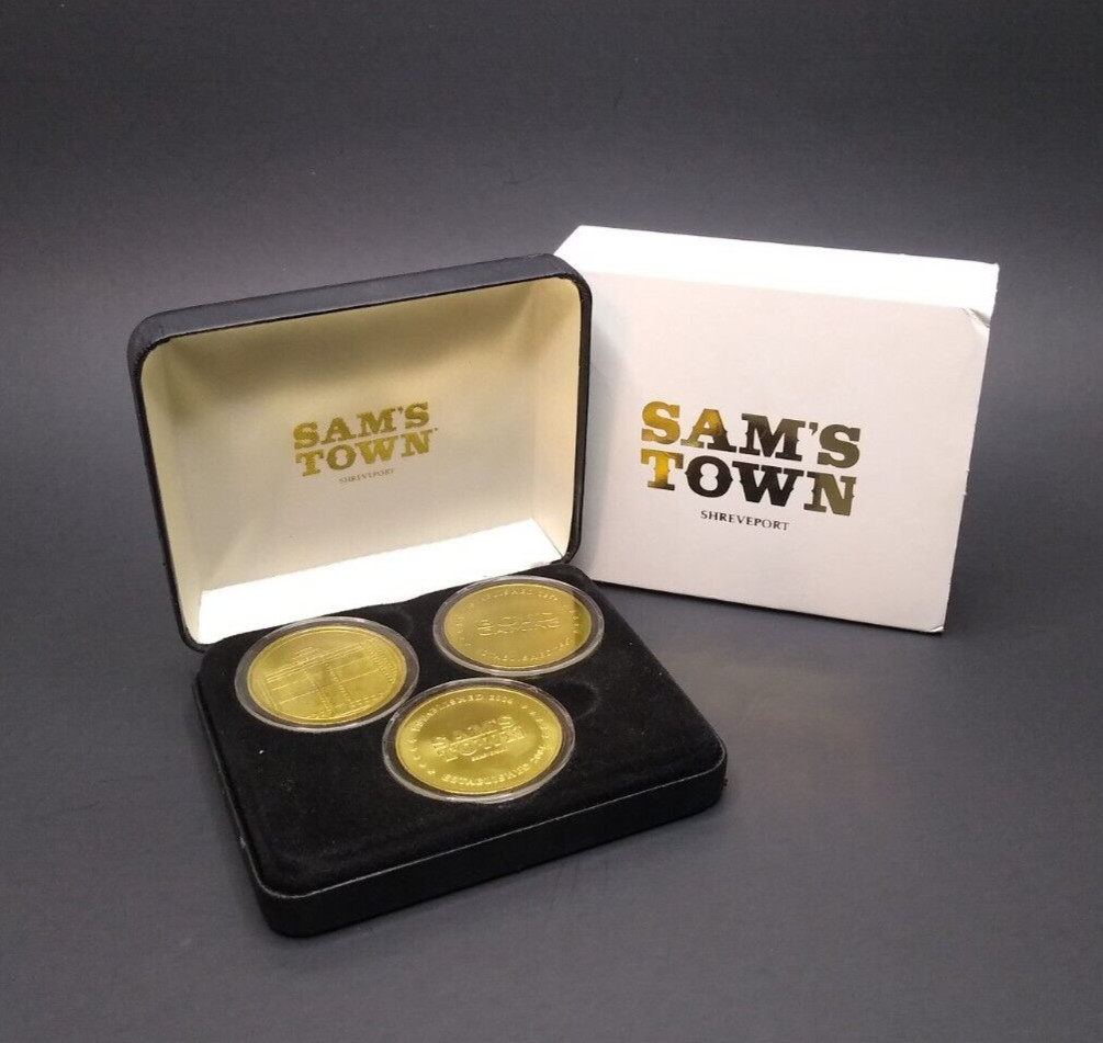 VTG Sam's Town Hotel & Casino Shreveport Commemorative Tokens Coins Set (of 3)