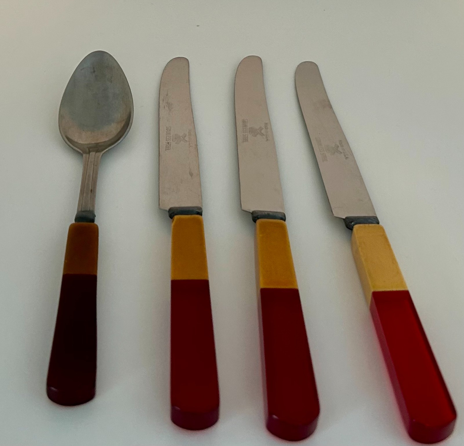 Vintage Two-Tone Cherry Red and Butterscotch Bakelite-Handled Flatware Vintage Two-Tone Cherry Red and Butterscotch Bakelite-Handled Flatware