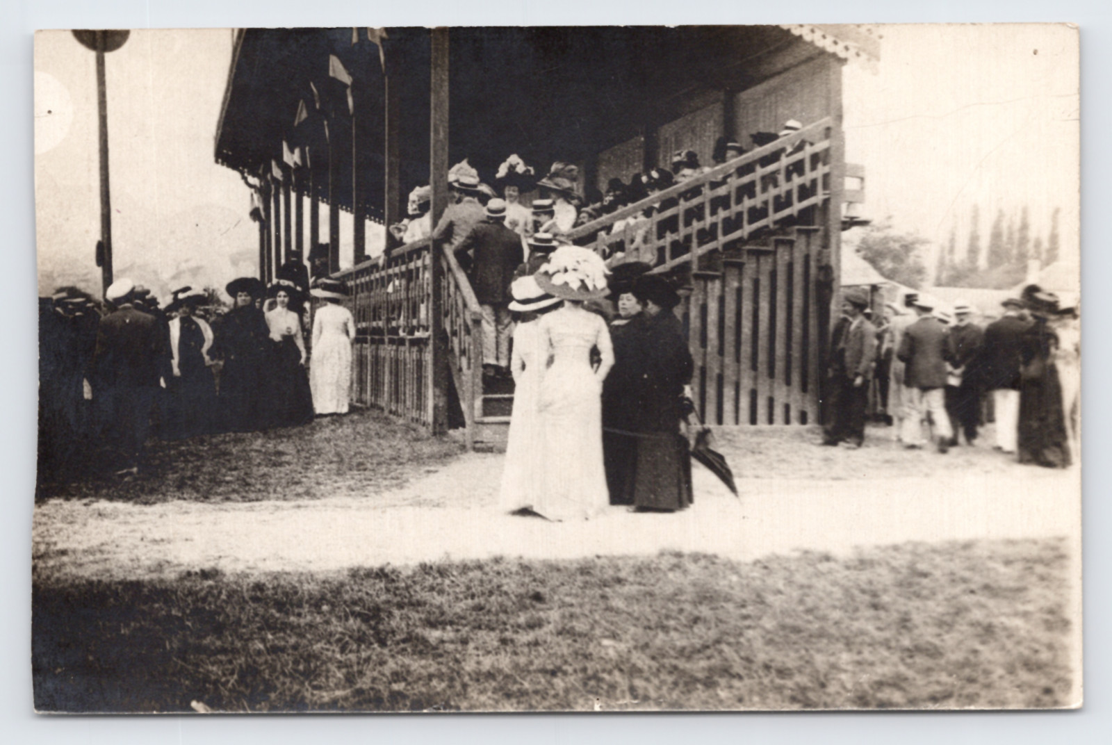 c1908 Hippodrome de la Prairie (?) RPPC Caen France Grandstand Crowd Horses READ
