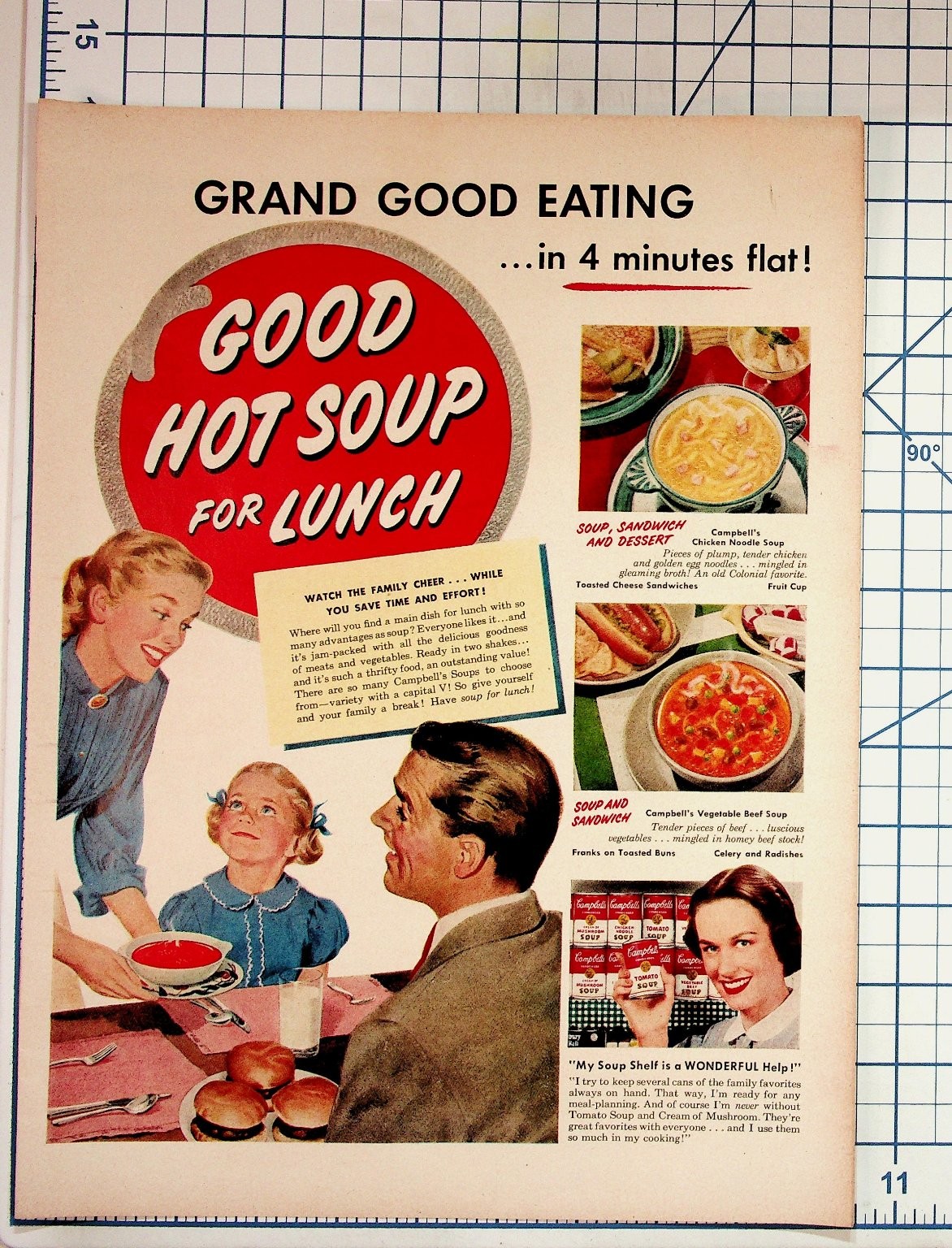 Vintage 1950s Campbell\'s Soup Ad Family Dinner Quick Meal Ephemera Vintage 1950s Campbell\'s Soup Ad Family Dinner Quick Meal Ephemera