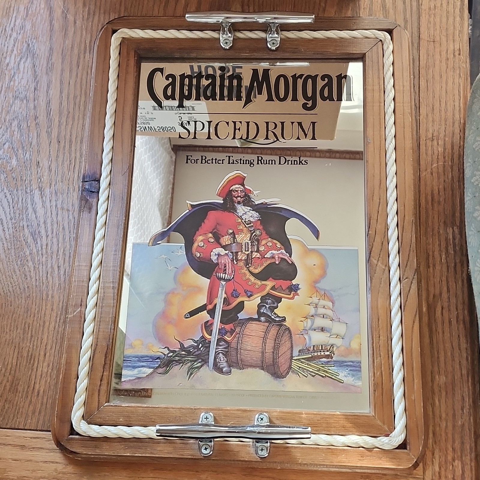 Captain Morgan Spiced Rum Mirror Drink Tray Sign vintage nautical rope cleats Captain Morgan Spiced Rum Mirror Drink Tray Sign vintage nautical rope cleats