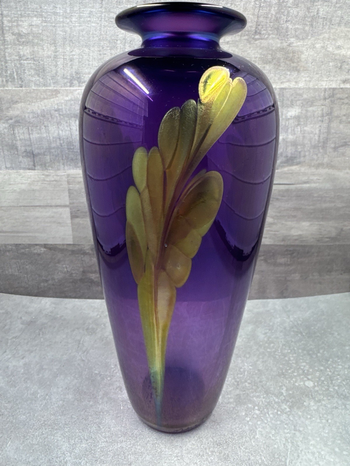 Douglas J. Becker Vase Signed U.S. Art Glass 1994 Hand Blown Iridescent 8”