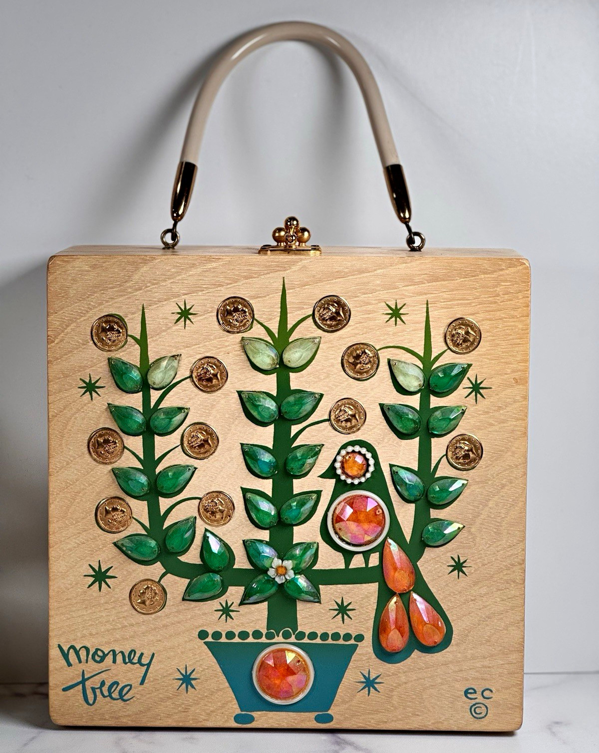 Vintage Enid Collins Money Tree Box Bag Purse Jeweled Wood Collins of Texas Vintage Enid Collins Money Tree Box Bag Purse Jeweled Wood Collins of Texas