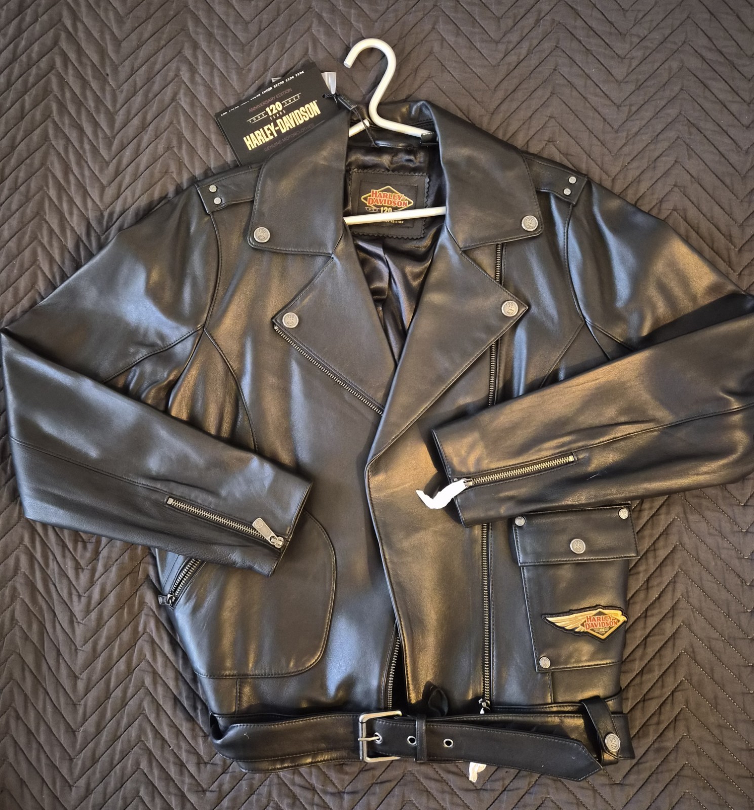 Harley-Davidson 120th Anniversary MotorClothes Black Lambskin Leather Jacket L