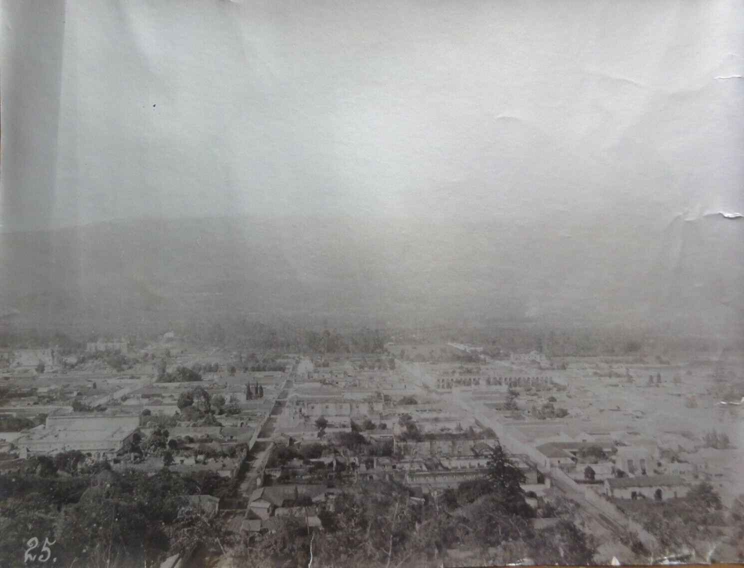 Vtg Photo Antigua Guatemala Looking Down on Town Silver Tint on Photo