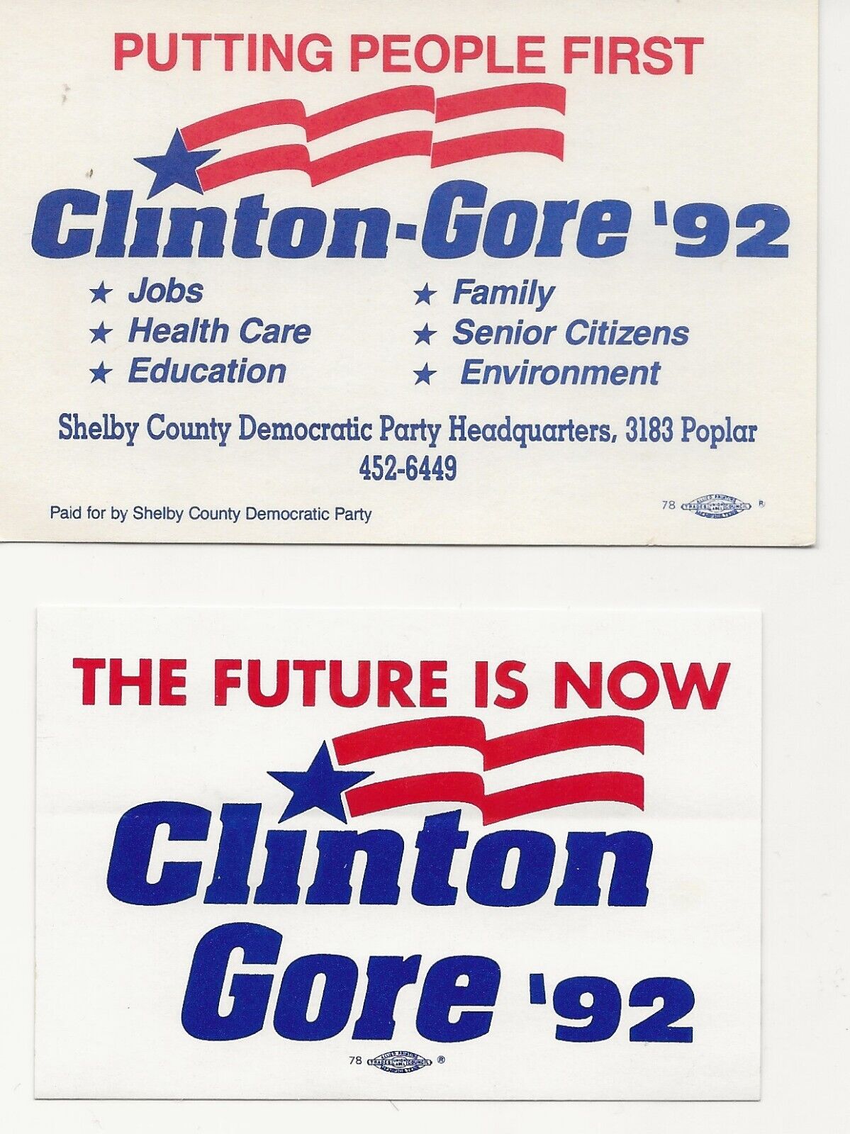 1992 Clinton/Gore small calendar and sticker