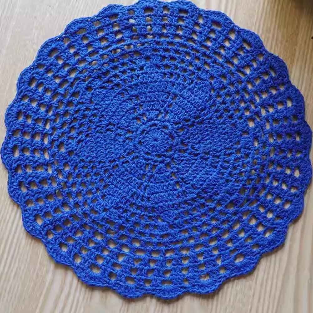 4Pc/Lot 8-10in Dark Blue Vintage Hand Crochet Round Lace Doilies Flower Placemat
