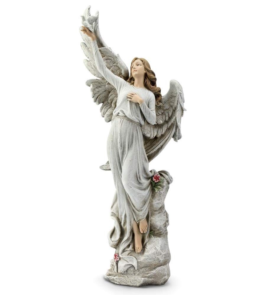 Napco Imports Angel Holding Dove Classic White 20 Inch Resin Stone Collectible