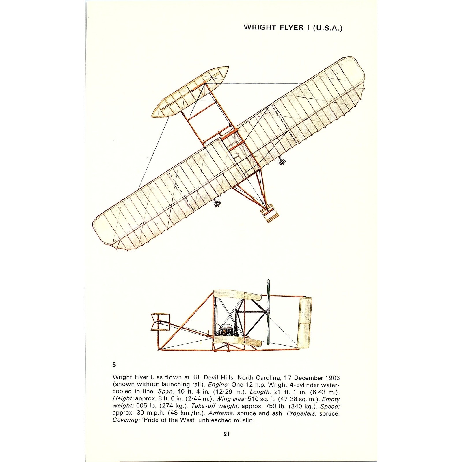 Wright Flyer I Wright Flyer III USA 1969 Pioneer Aircraft Print SE1-2