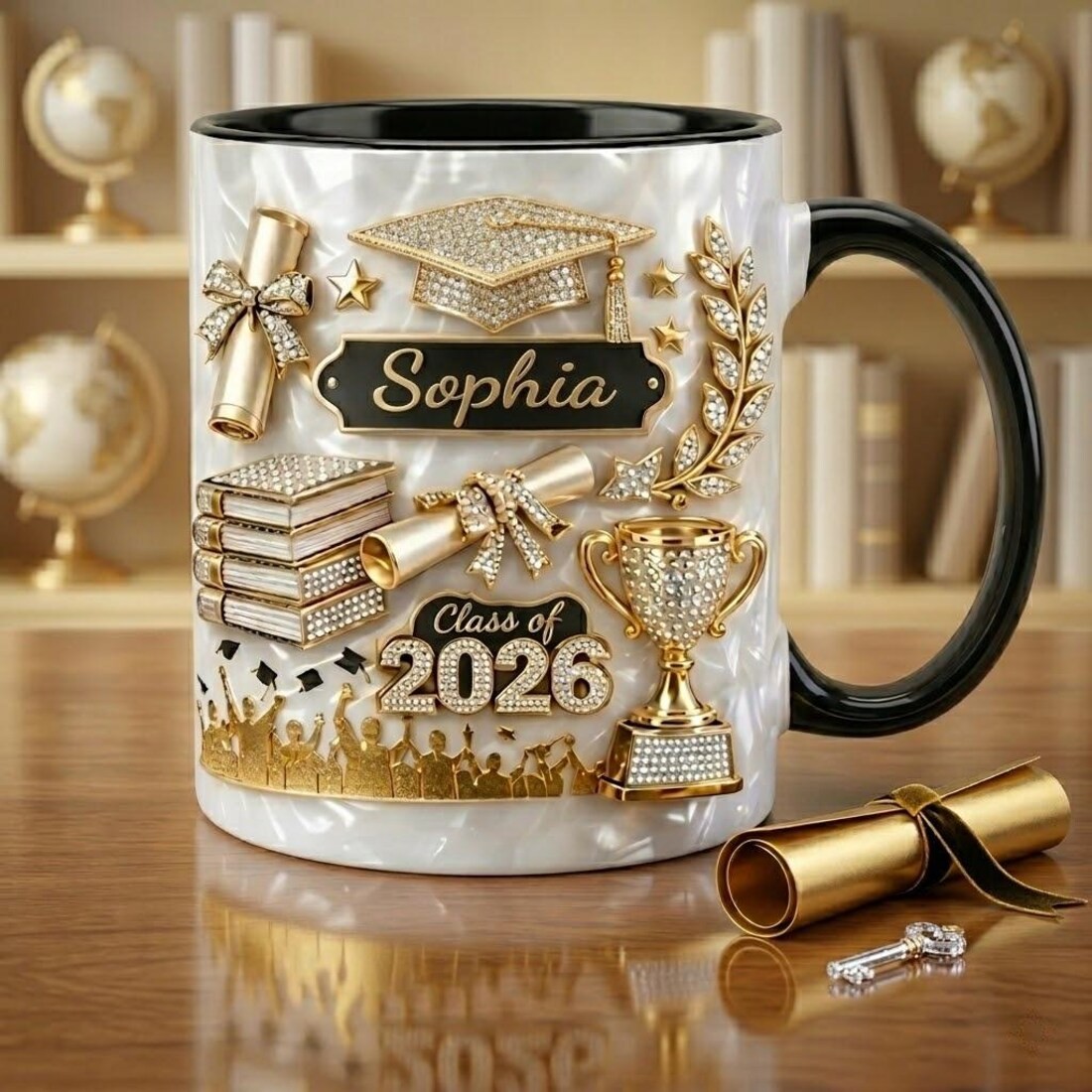 Custom Name Graduation 3D Effect Coffee Mug, Grads Gift For Daughter Custom Name Graduation 3D Effect Coffee Mug, Grads Gift For Daughter