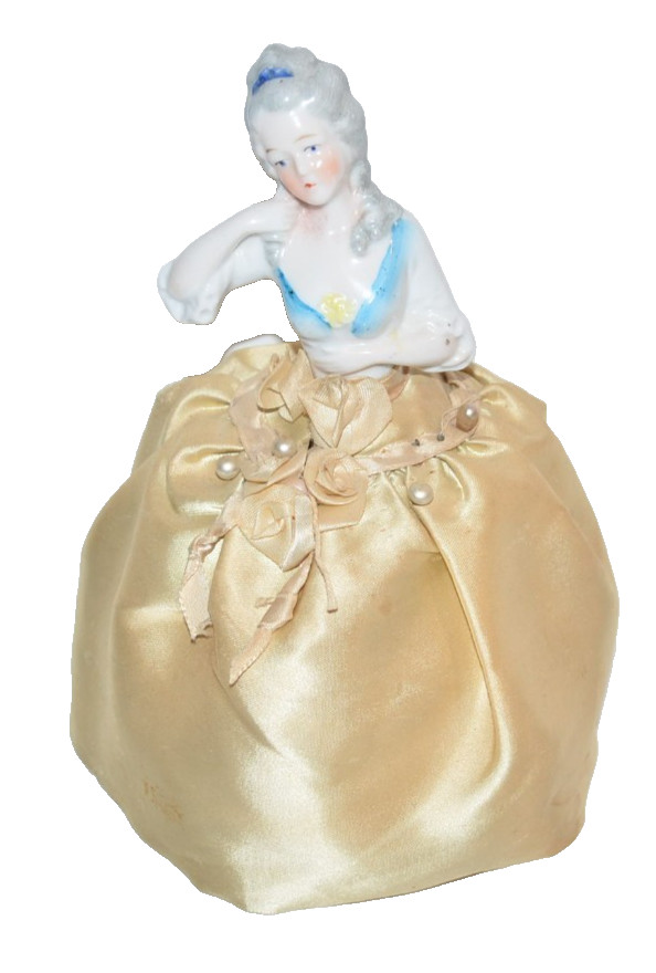 Vtg Victorian Porcelain Pin Cushion Half Doll elegant lady