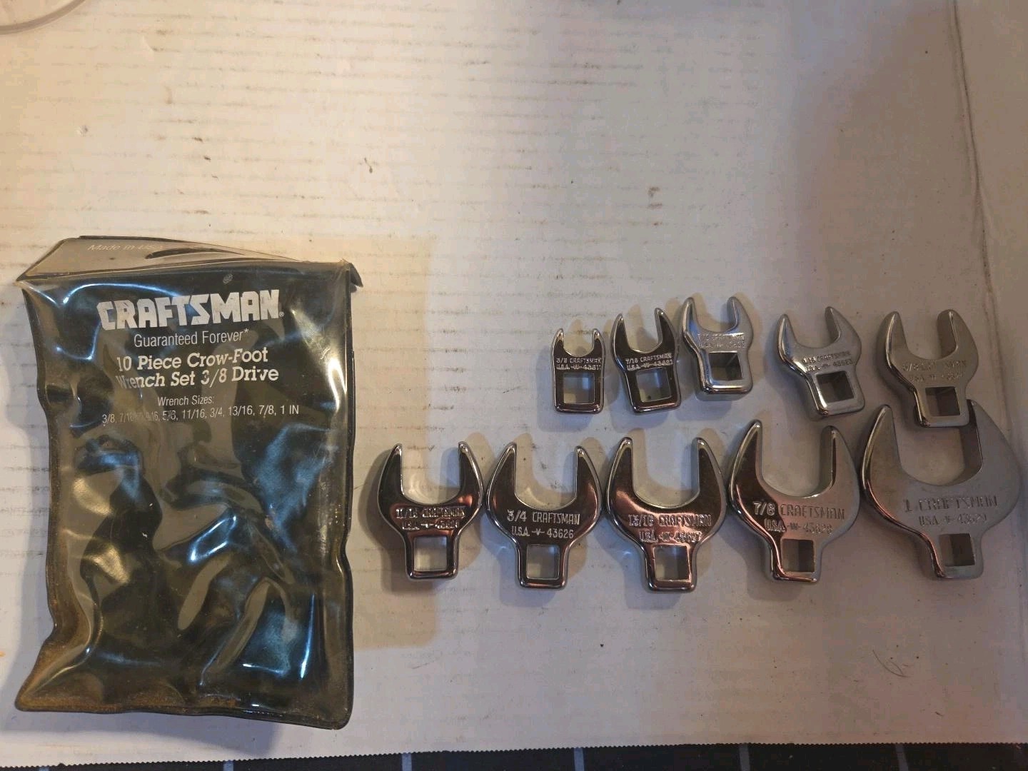 Vintage Craftsman 4362 10-piece SAE Crowfoot Wrench Set 3/8 Drive USA Pouch Vgc Vintage Craftsman 4362 10-piece SAE Crowfoot Wrench Set 3/8 Drive USA Pouch Vgc