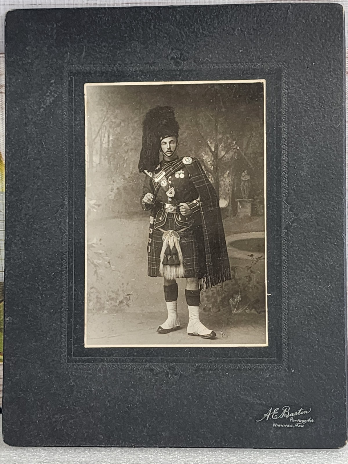 Antique 1900s Scottish Highland Regiment Uniform Portrait Photo AE Barton Winnip