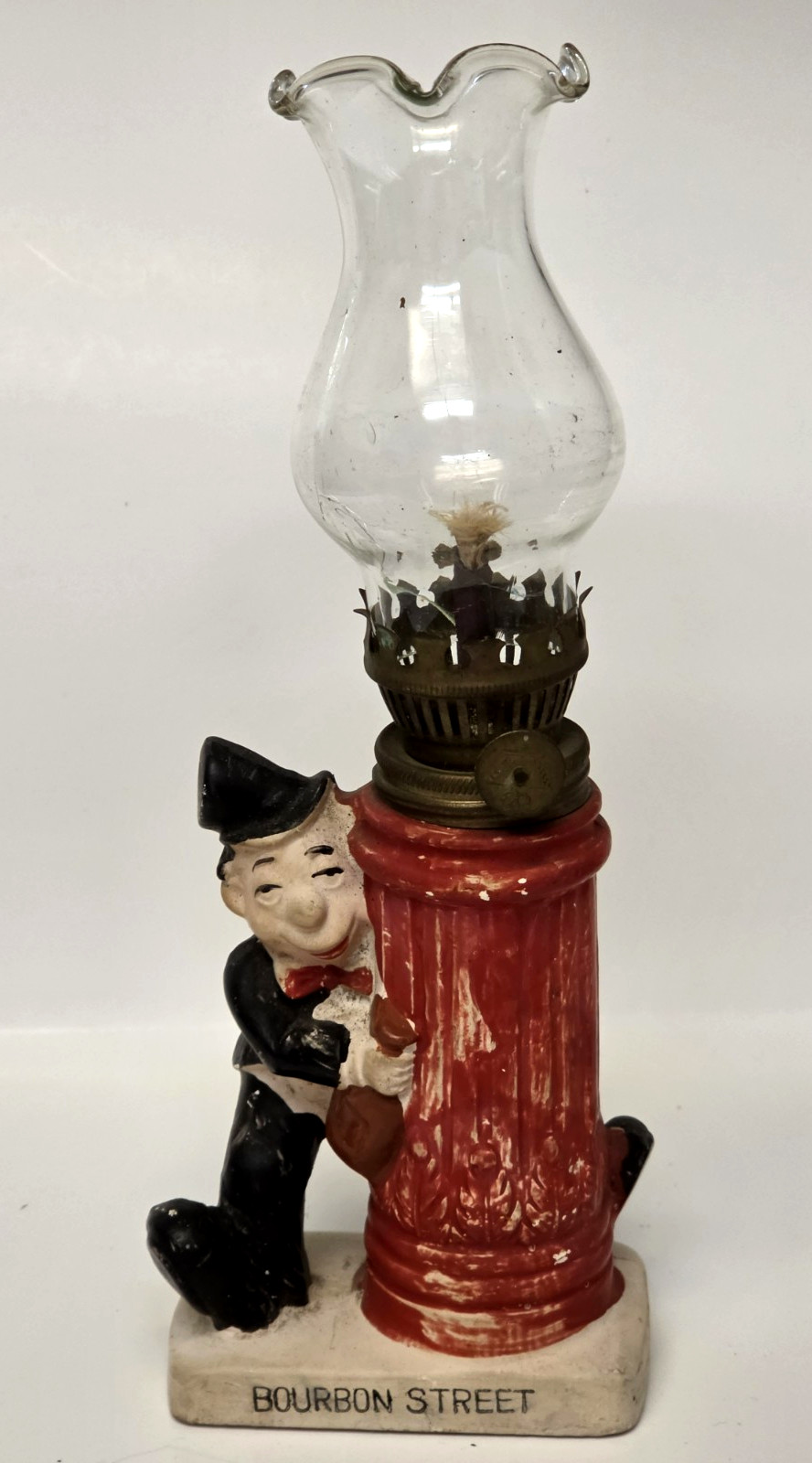 Vtg 1950s Bourbon Street Kerosene Lamp Drunk Hobo New Orleans Souvenir