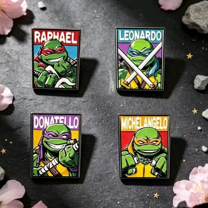 4pc TEENAGE MUTANT NINJA TURTLES TMNT PIN SET metal enamel lapel lot turtle pins