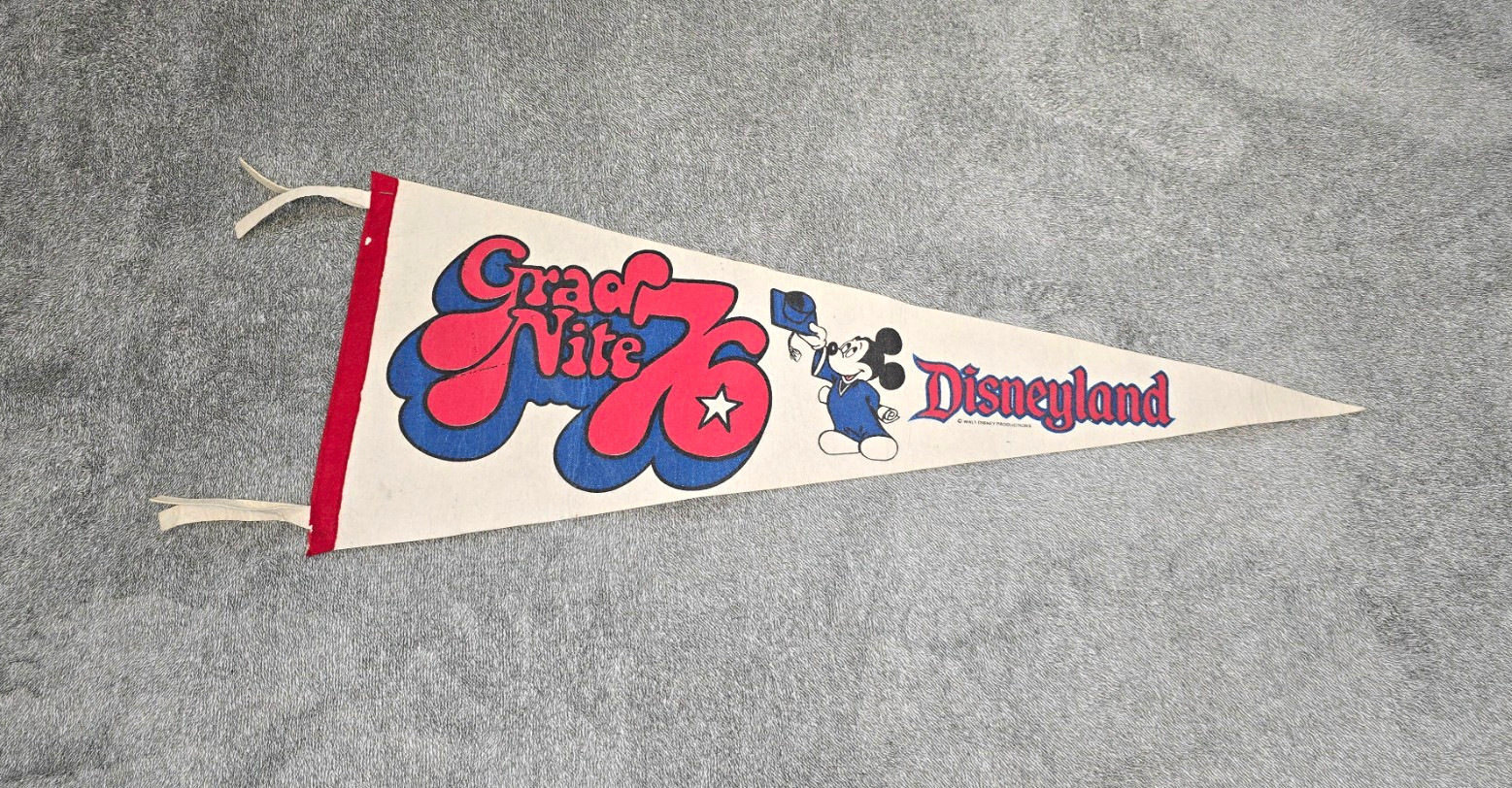 Rare Vintage 1976 Disneyland Grad Nite Felt Pennant Flag Walt Disney Productions