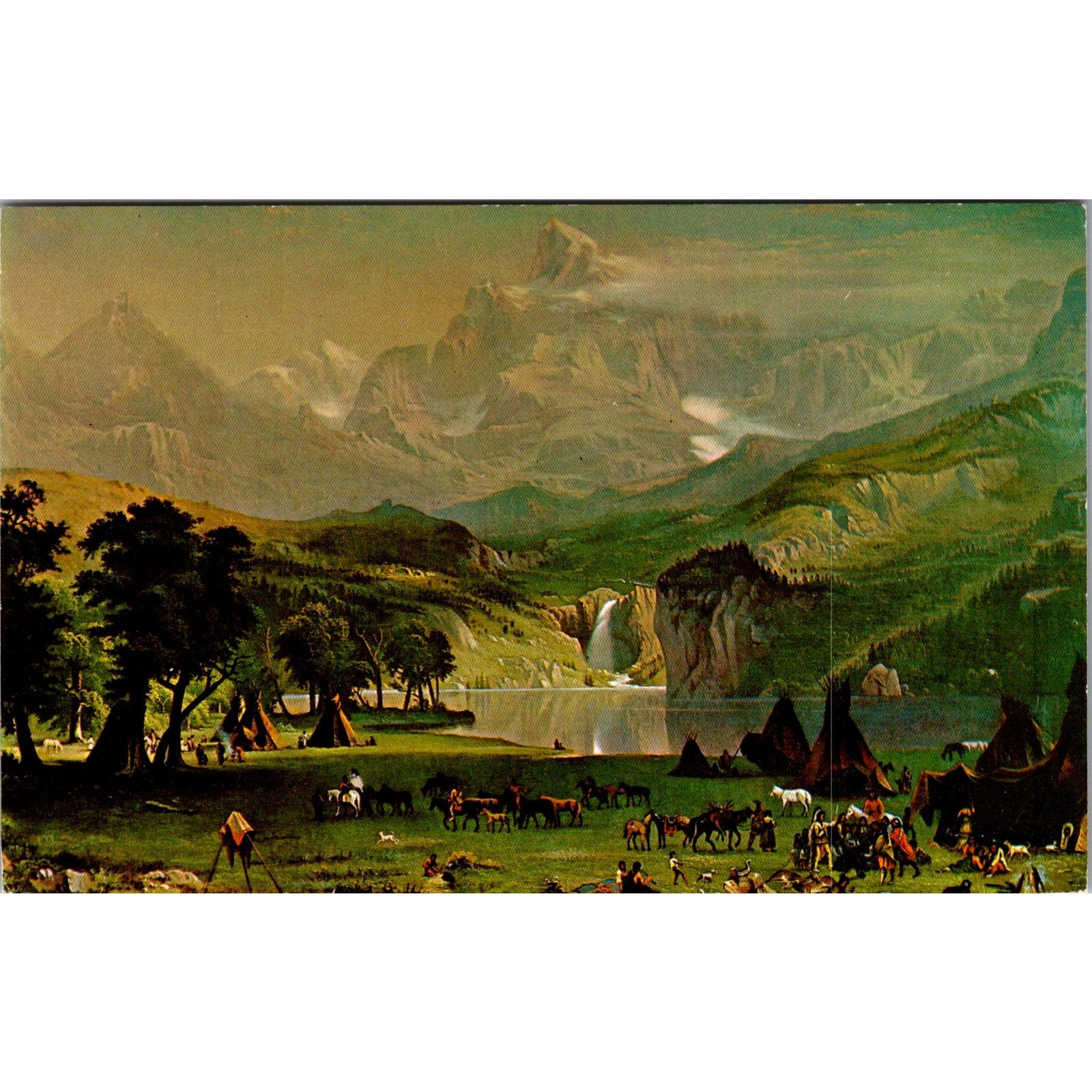 Indian Encampment In The Rockies Albert Bierstadt Cody WY Vintage Postcard SPU22