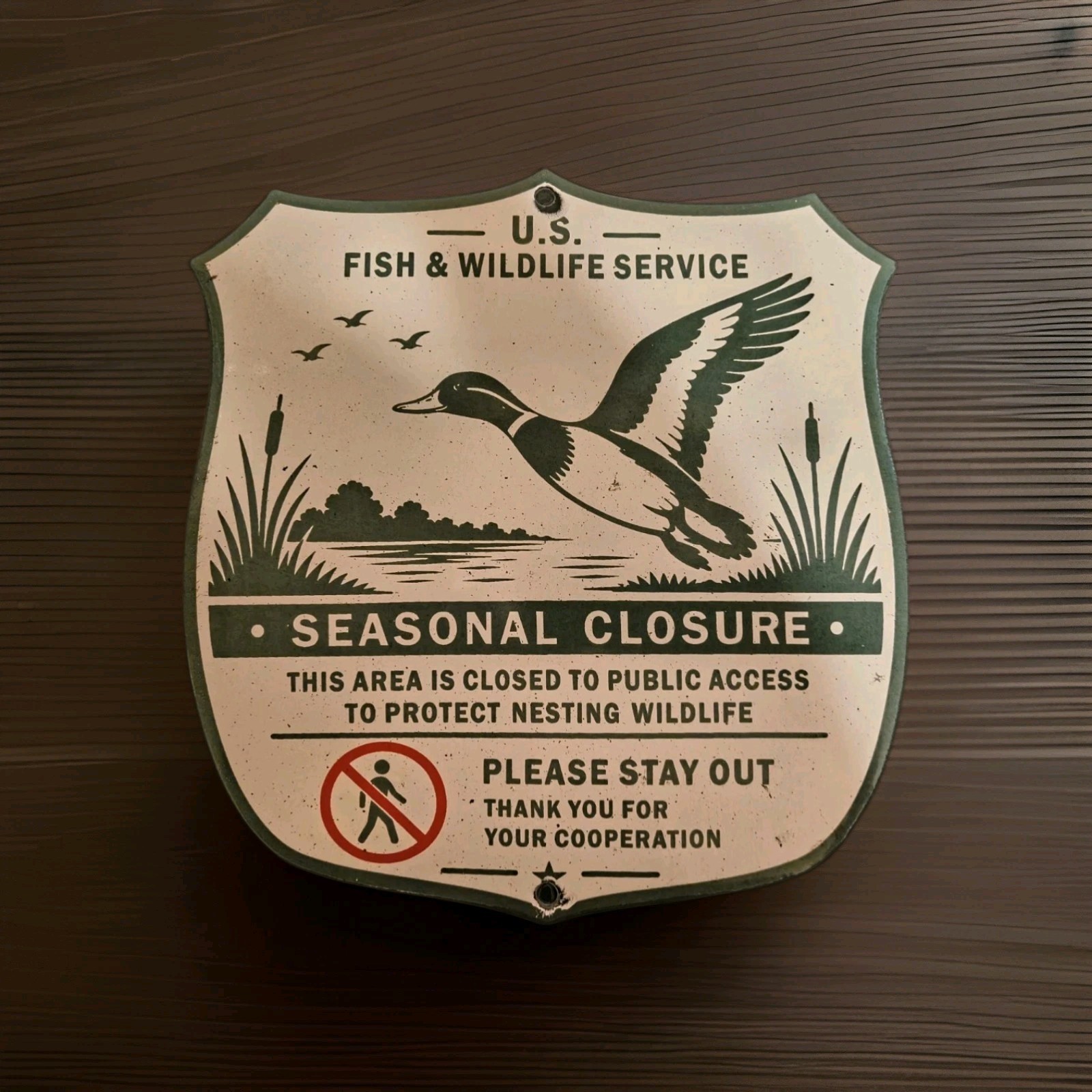 Vintage US Fish Wildlife Refuge Porcelain Sign Seasonal Closure Protect Nesting Vintage US Fish Wildlife Refuge Porcelain Sign Seasonal Closure Protect Nesting