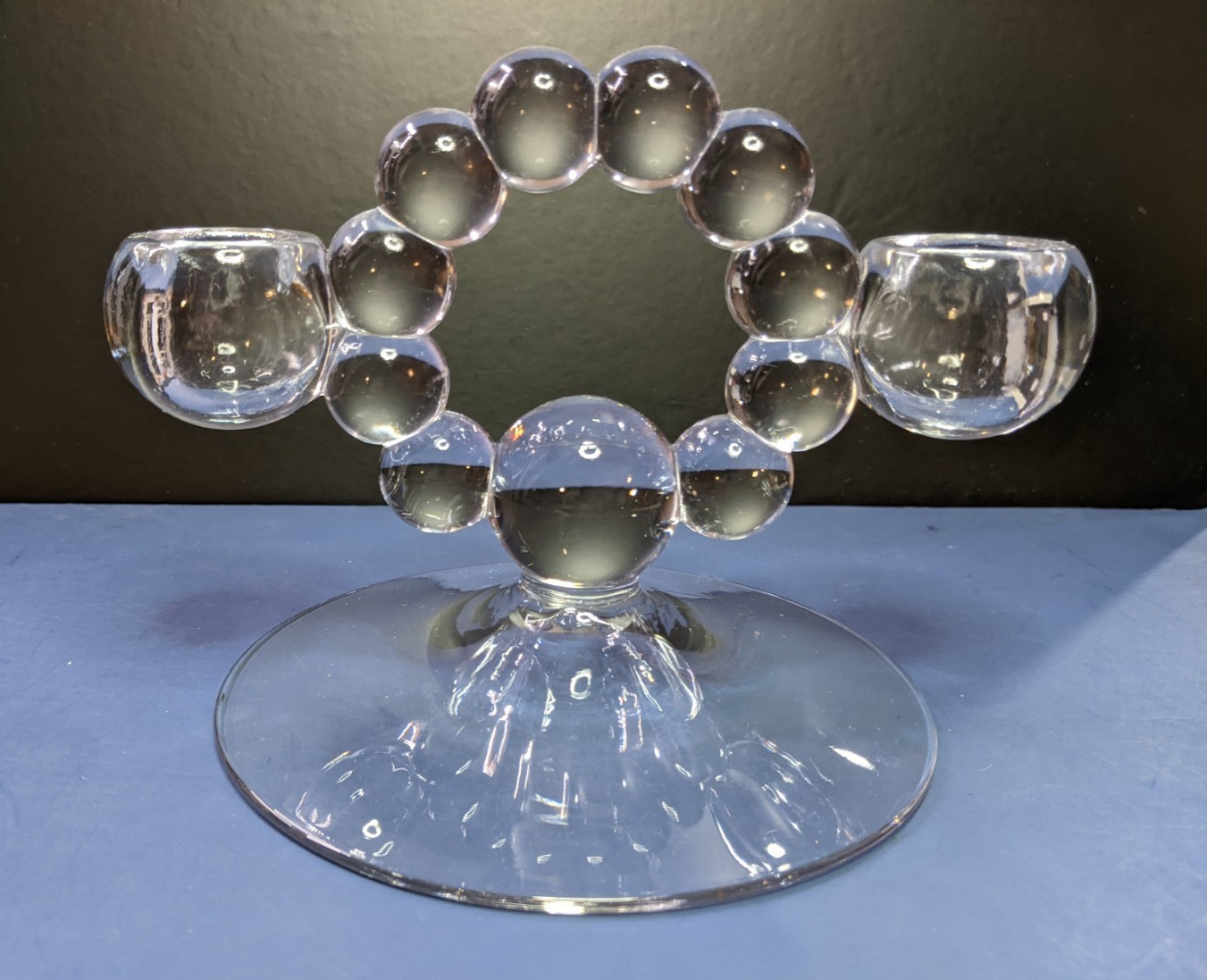 Vintage Pair Clear Bubble Glass Candlestick Holders Imperial Candlewick 1940s
