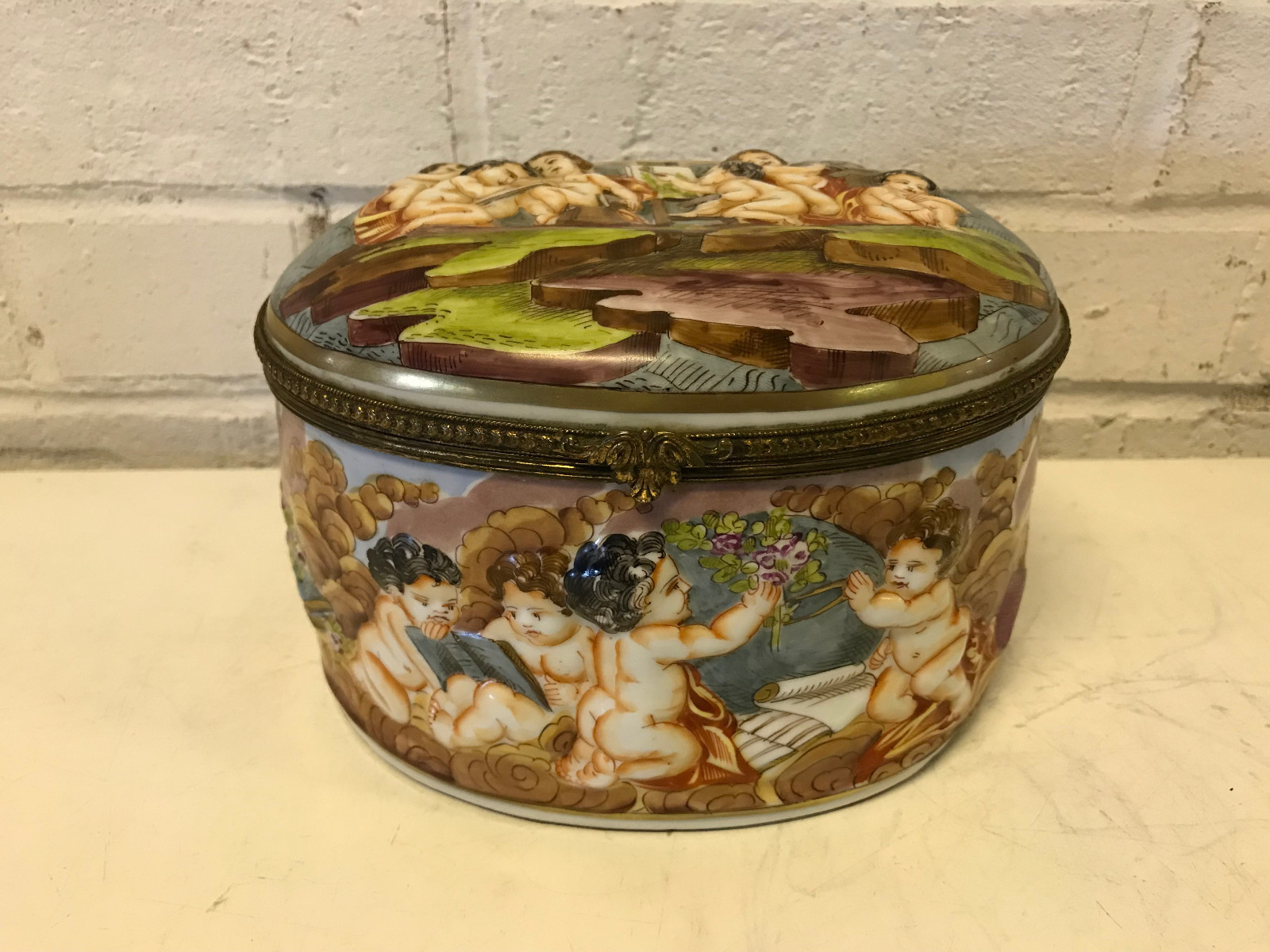 Vtg Possibly Antique Italian Capodimonte Style Porcelain Dresser Box Allegorical Vtg Possibly Antique Italian Capodimonte Style Porcelain Dresser Box Allegorical