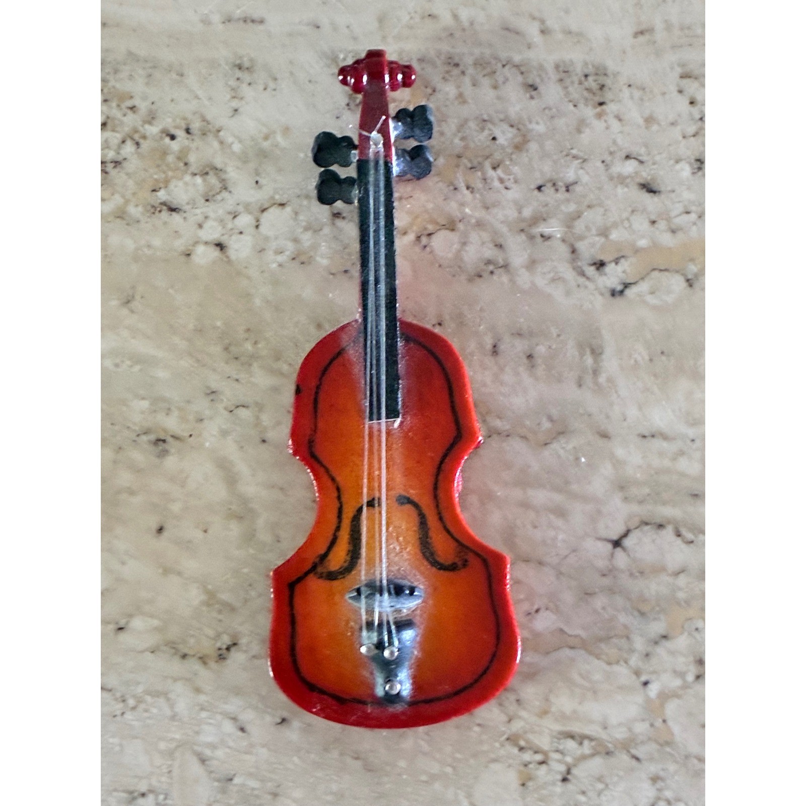 Miniature Wooden Violin Cello Figurine Musical Instrument Decor 2.75 Inch