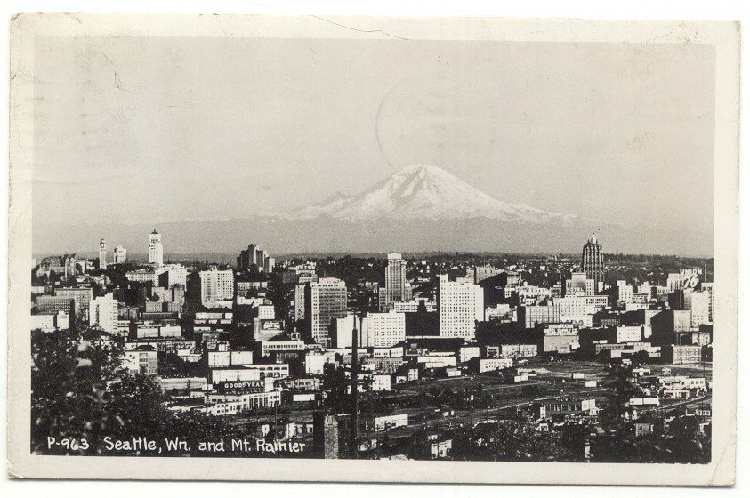 Seattle WA & Mt. Rainier Real Photo RPPC c1947 Postcard Washington
