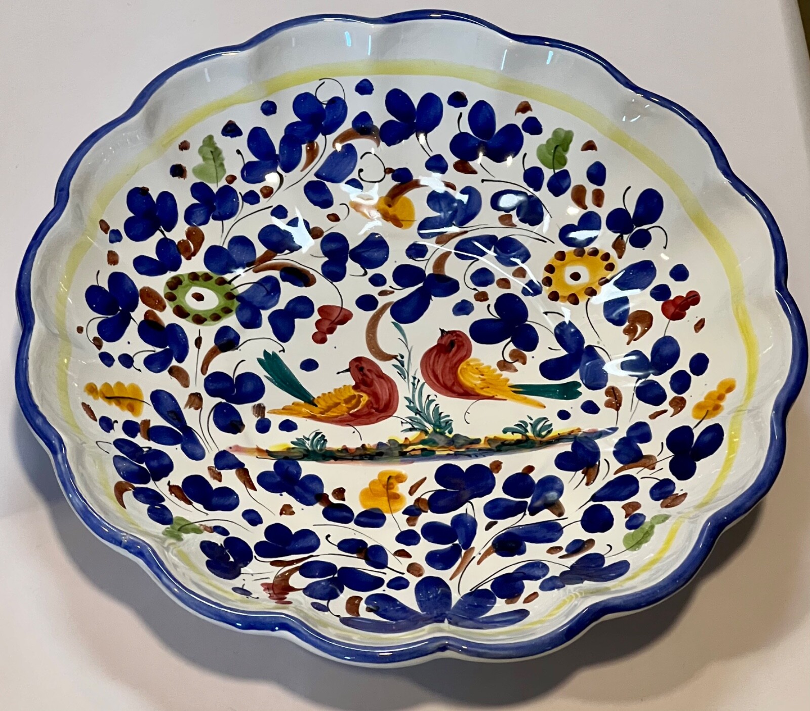 Deruta Fima Italy Vtg. Pottery Hanging Bowl Birds Excellent Used Condition 12”