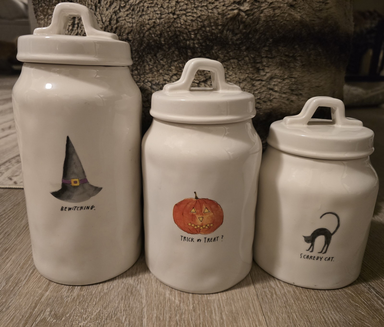 2017 Rae Dunn Artisan Coll. Fat Jack Scaredy Cat Bewitching 3 pc Canister Set 2017 Rae Dunn Artisan Coll. Fat Jack Scaredy Cat Bewitching 3 pc Canister Set