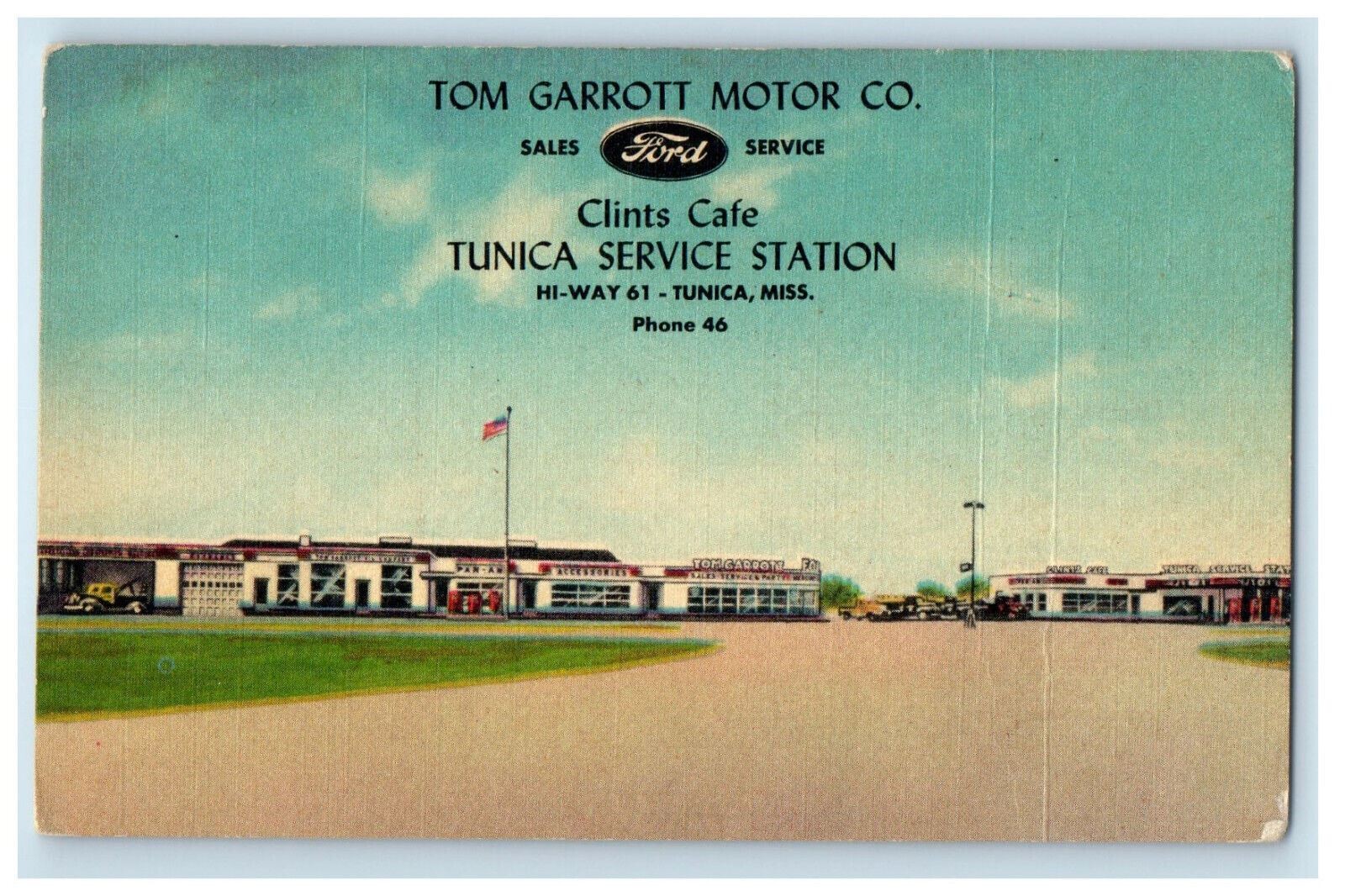 c1940s Tom Garrott Motor Co. Tunica Service Station Tunica MS Postcard c1940s Tom Garrott Motor Co. Tunica Service Station Tunica MS Postcard