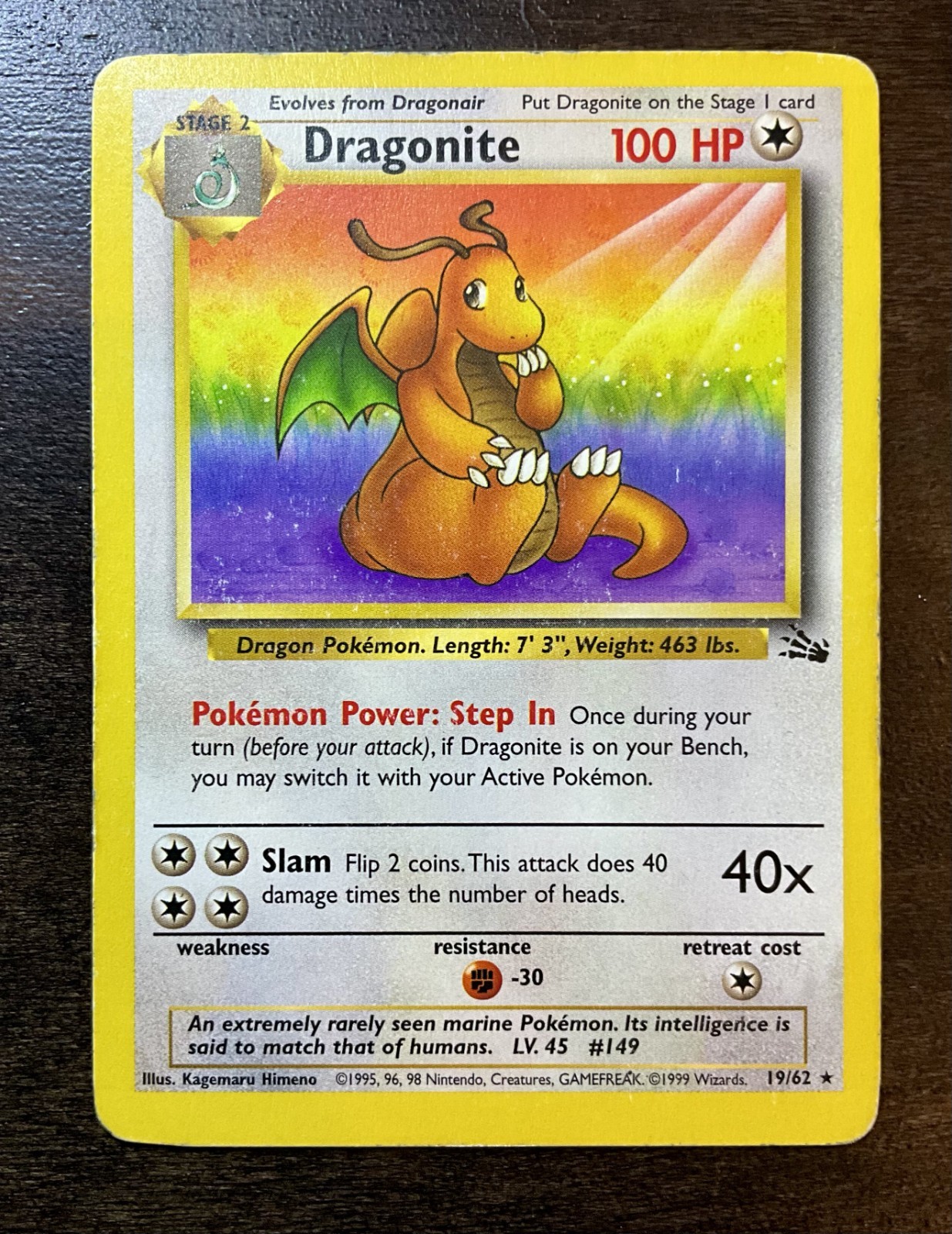 Dragonite 19/62 Fossil Non-Holo Moderately Played Vintage Card Dragonite 19/62 Fossil Non-Holo Moderately Played Vintage Card