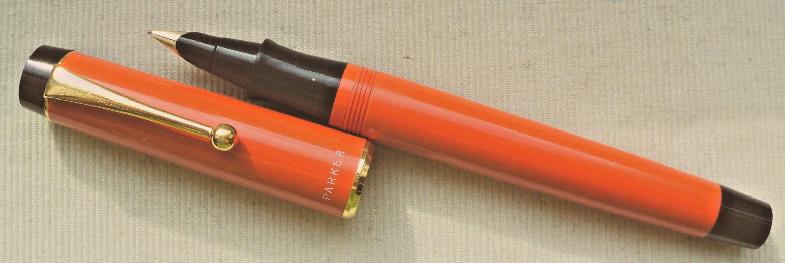 EXTREMELY RARE PARKER BIG RED - LADY FOUNTAIN PEN in ORANGE, 14ct. Nib WORKING