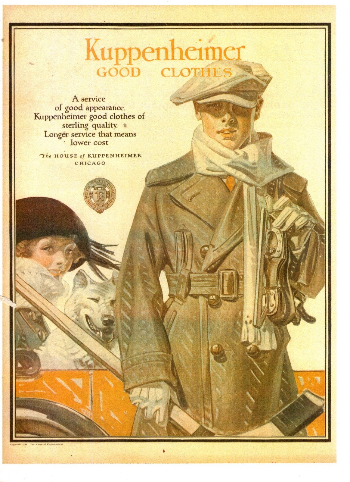 1920 J C Leyendecker Reproduced Kuppenheimer ad  - The Hockey Player - Rare