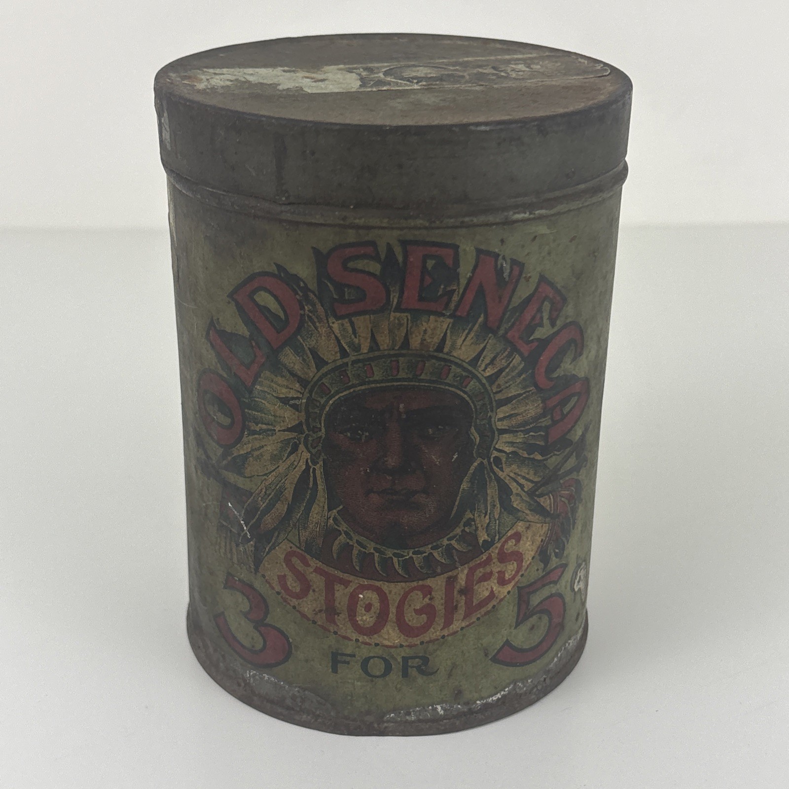 Vintage Old Seneca Stogies 3 for 5 Cents Empty Cigar Tin. Vintage Old Seneca Stogies 3 for 5 Cents Empty Cigar Tin.