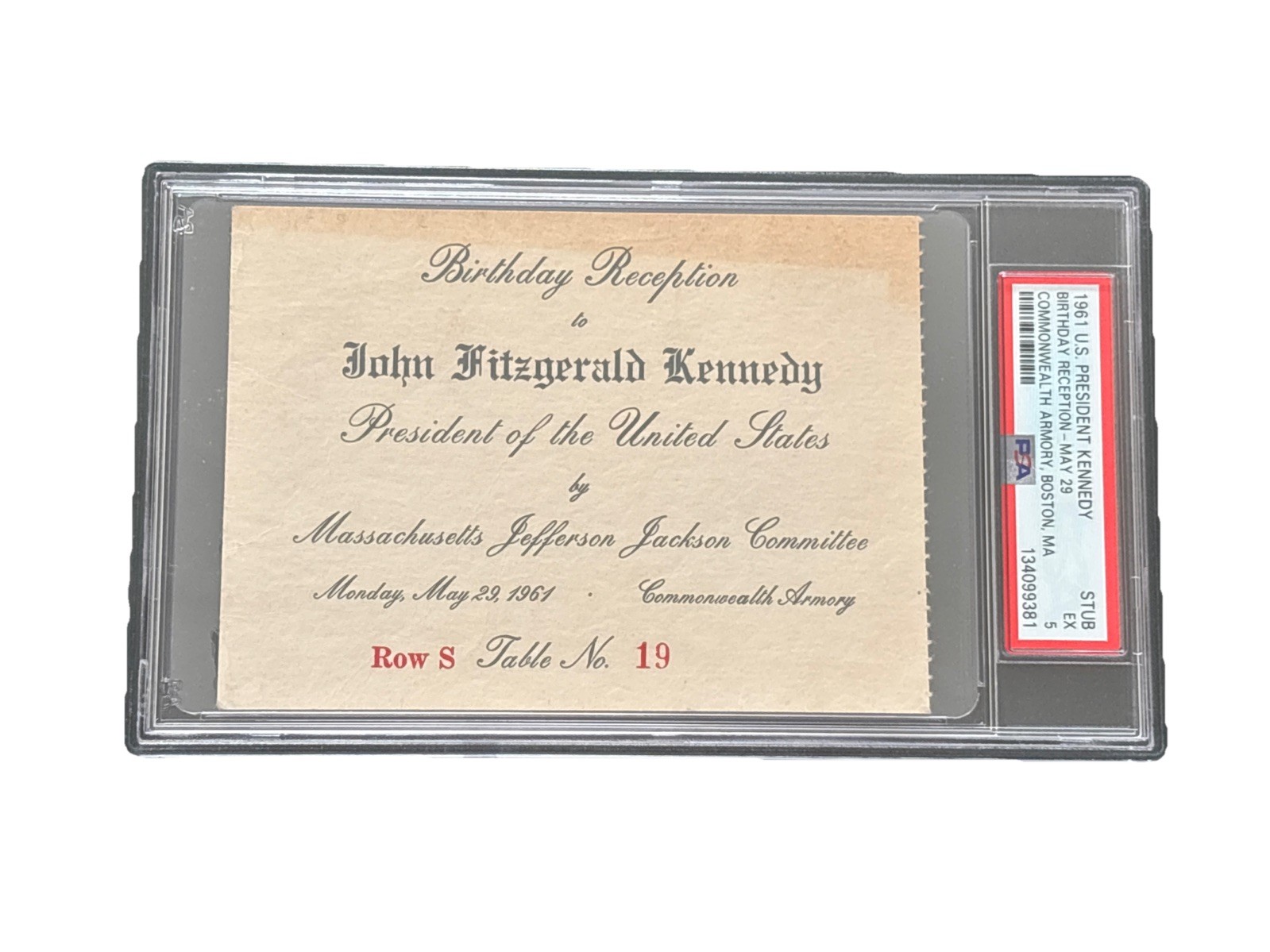 1961 President John Kennedy Birthday Reception Ticket Boston Stadium Armory PSA