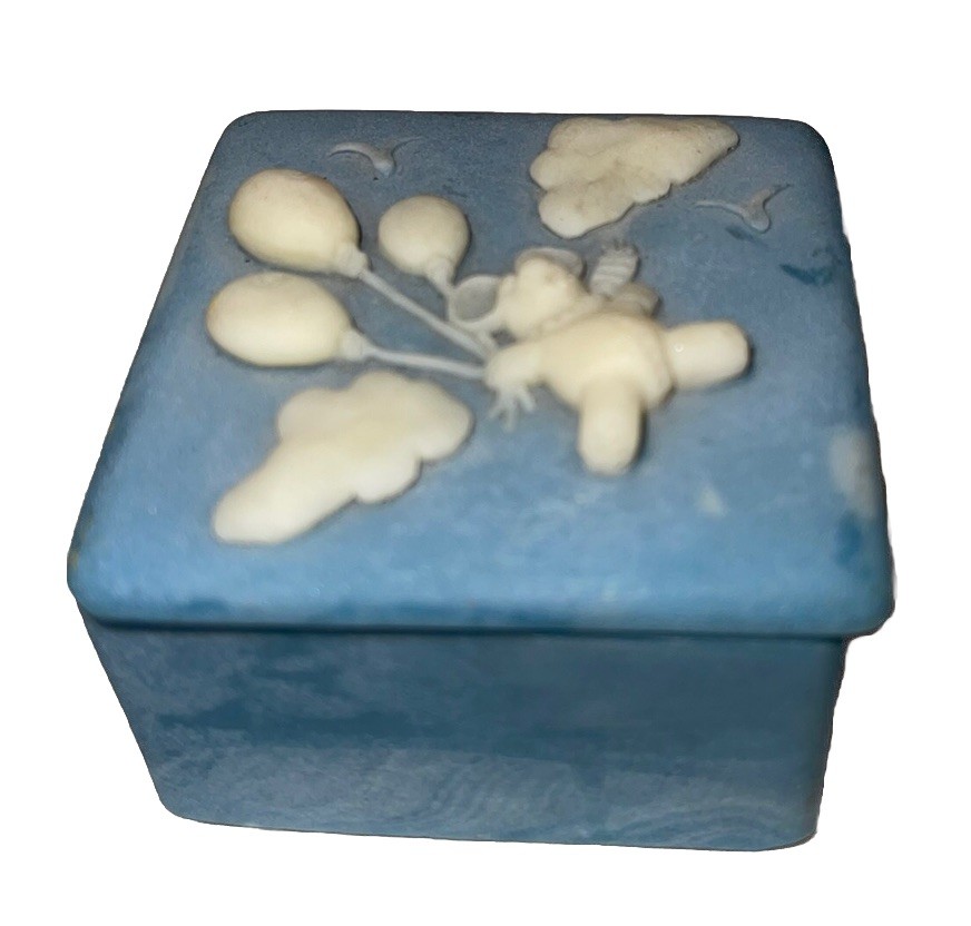 Vintage Fun Trinket Jewelry Box Incolay Square Teddy Bear Balloons Blue #2 Vintage Fun Trinket Jewelry Box Incolay Square Teddy Bear Balloons Blue #2