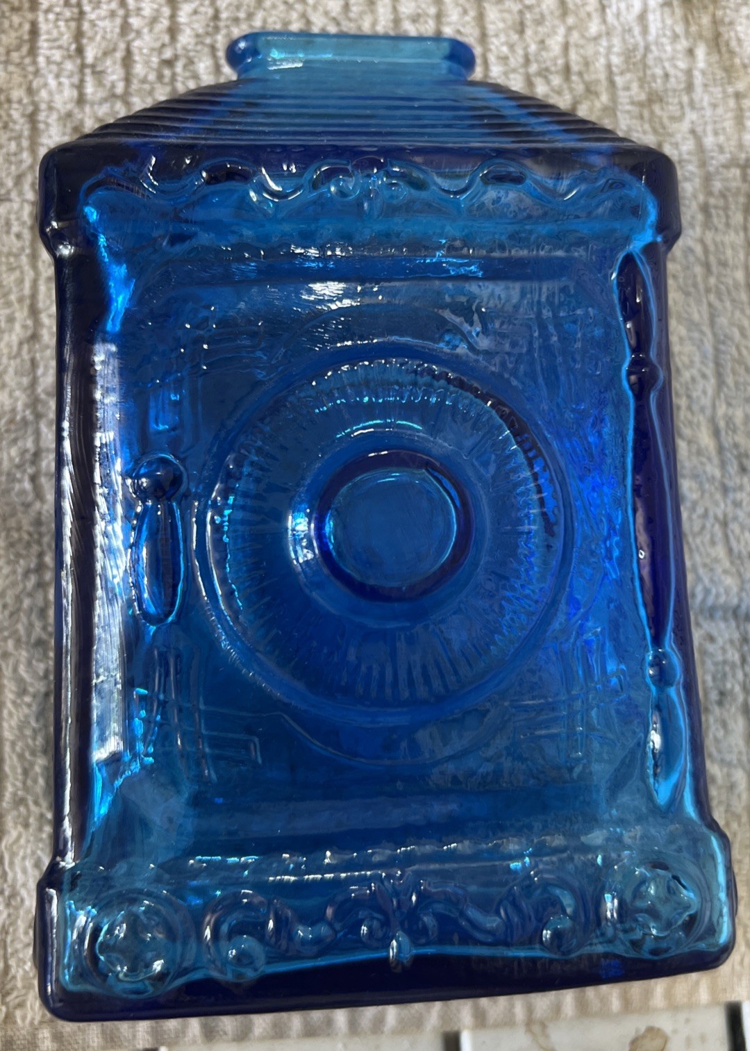 Vintage Wheaton NJ Federal Savings Blue Glass 6” Coin Bank  Safe Vault Shape