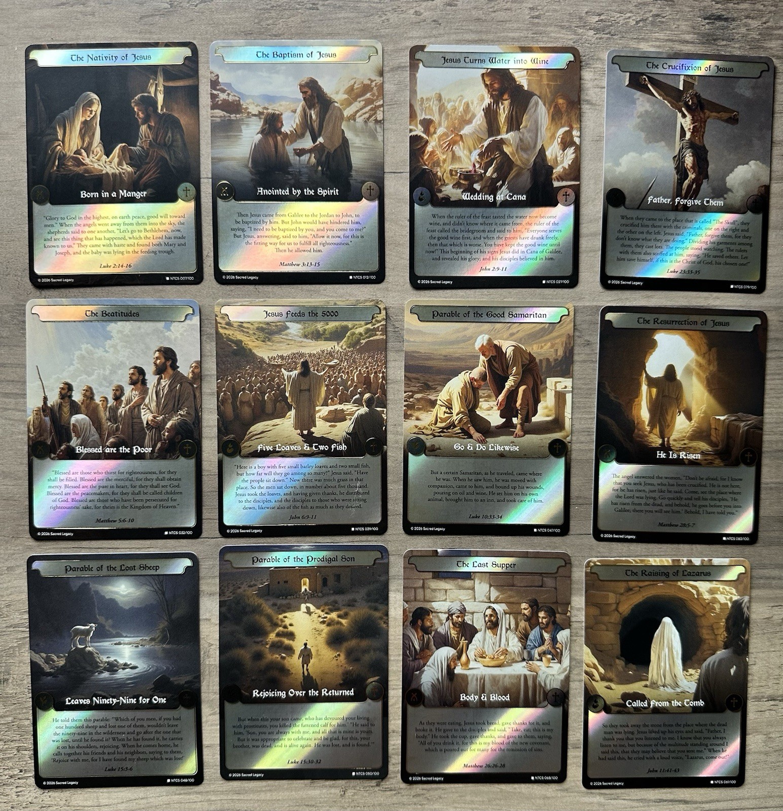 2026 Sacred Legacy NTCS 12 Holo Foil Rare Card Lot Jesus Christ Bible Cards Set