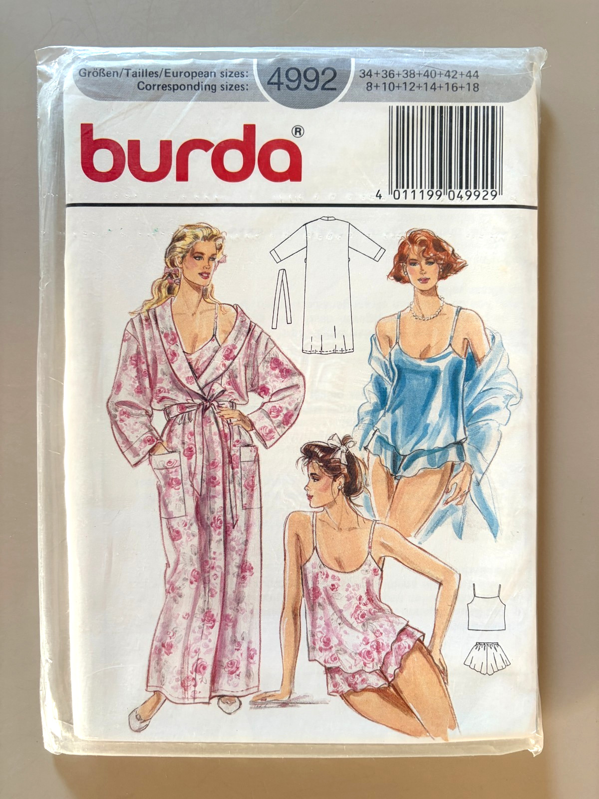 80s Burda 4992 Sewing Pattern Misses' Lingerie Camisole  Size 8-18 UNCUT FF