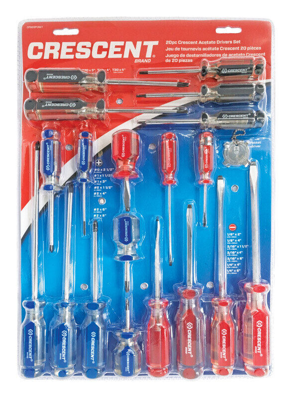 Crescent CPS20PCSET Assorted Acetate Style Phillips/Slotted Tip Screwdriver Set