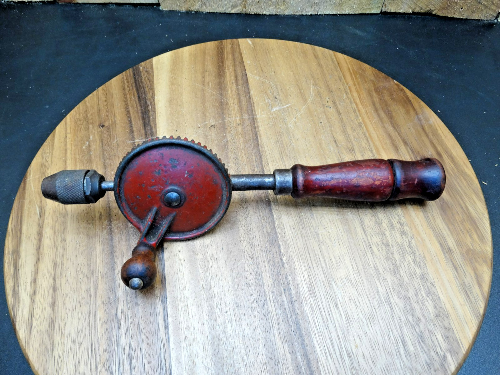 Vintage Egg Beater Hand Drill w/Removable Bit Storage Handle Cap