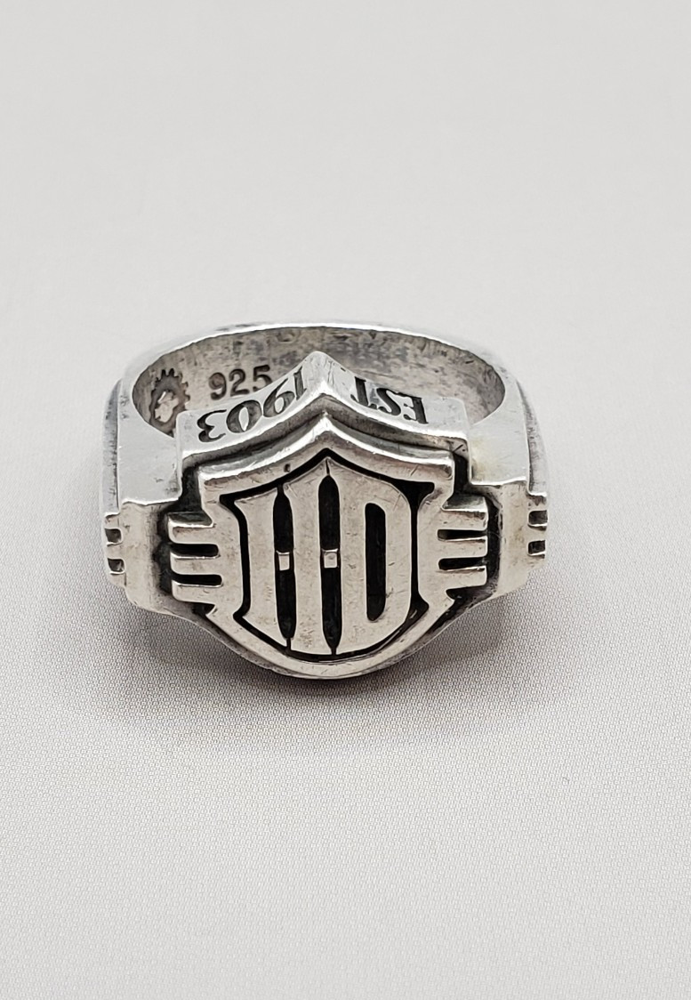 Vintage Solid 925 Sterling Silver Harley Davidson HD Mens Signet Ring Size 13.75