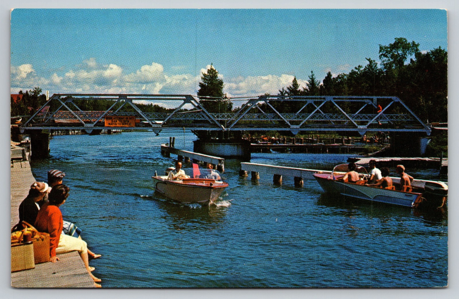 Torch Lake Michigan Clam River Swing Bridge MI c1950 Postcard