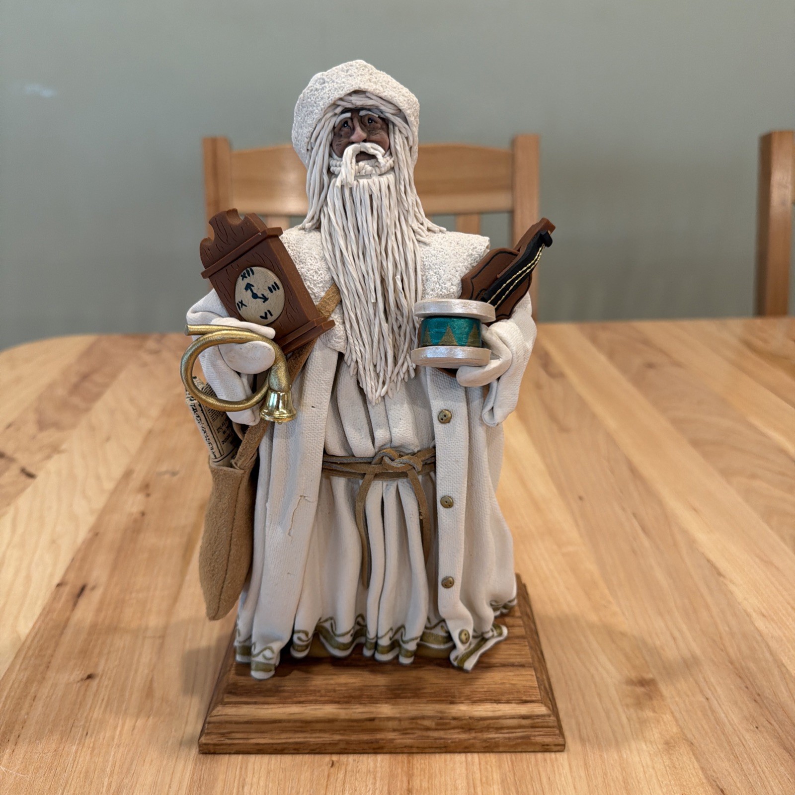 VTG Clay Art Elderly Man With A Clock, Violin, Horn Etc. Signed By “Fay 94” VTG Clay Art Elderly Man With A Clock, Violin, Horn Etc. Signed By “Fay 94”