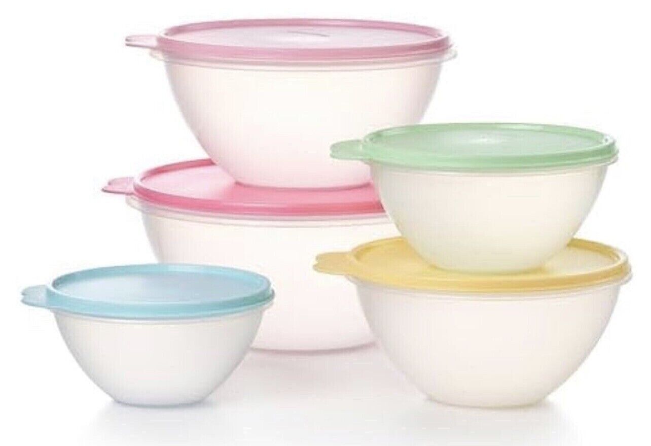 Tupperware Nesting Wonderlier Sheer Bowls with Pastel Lids Set BPA Free NEW