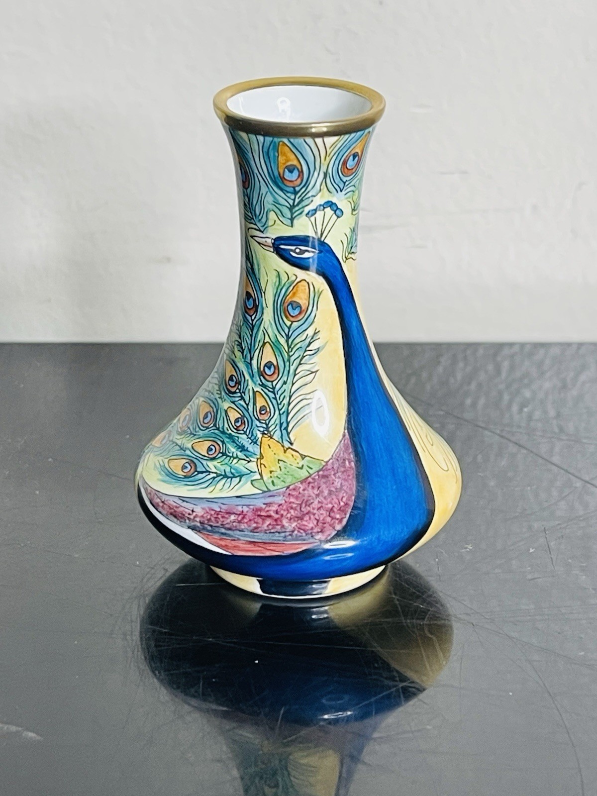 VTG Superb Moorcroft Enamel Miniature Peacock Bird Vase Hand Painted Signed VTG Superb Moorcroft Enamel Miniature Peacock Bird Vase Hand Painted Signed