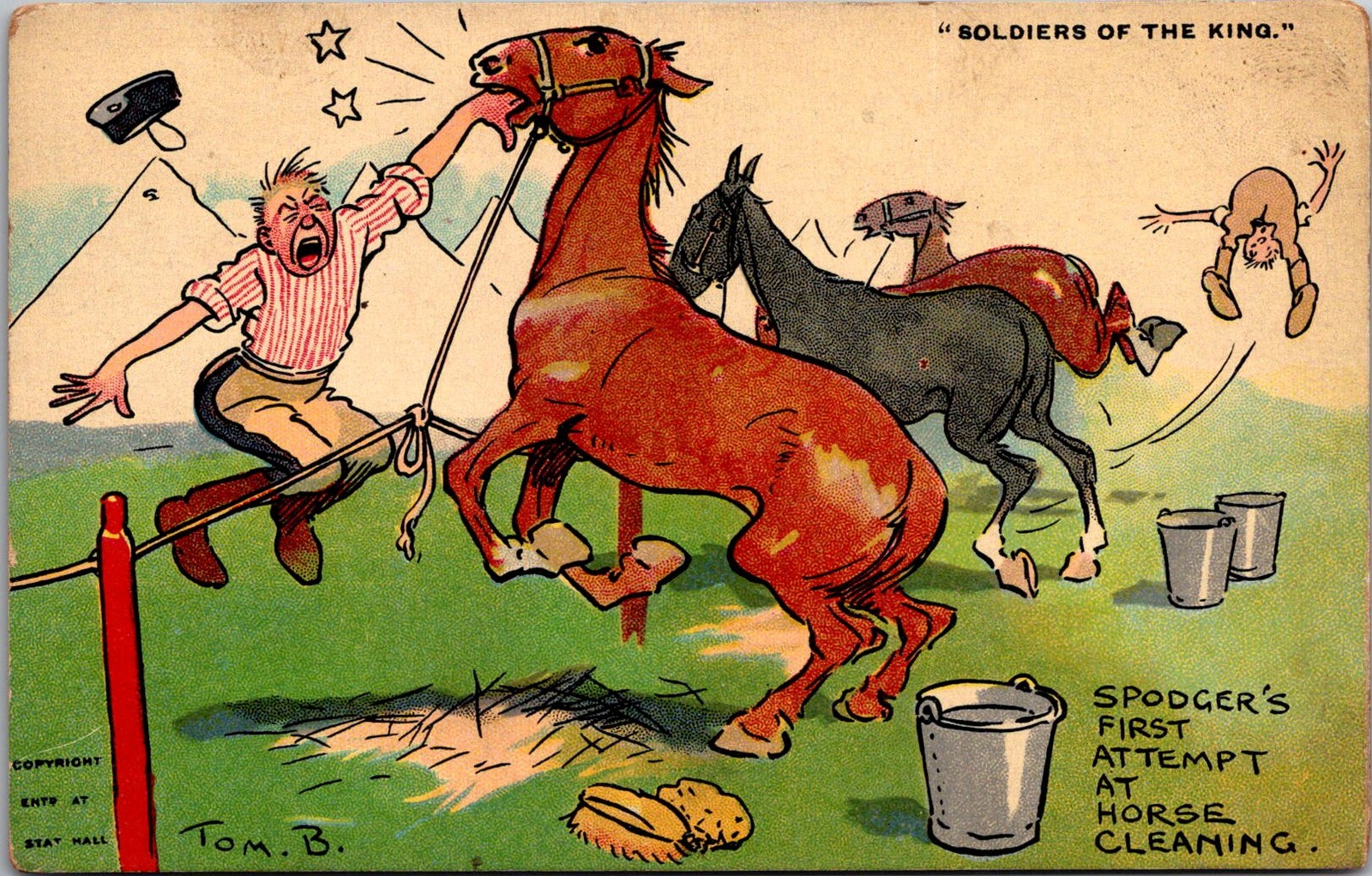 1912 Tom Browne Spodger Horse Cleaning Humor Vintage Postcard 4P22-21 1912 Tom Browne Spodger Horse Cleaning Humor Vintage Postcard 4P22-21