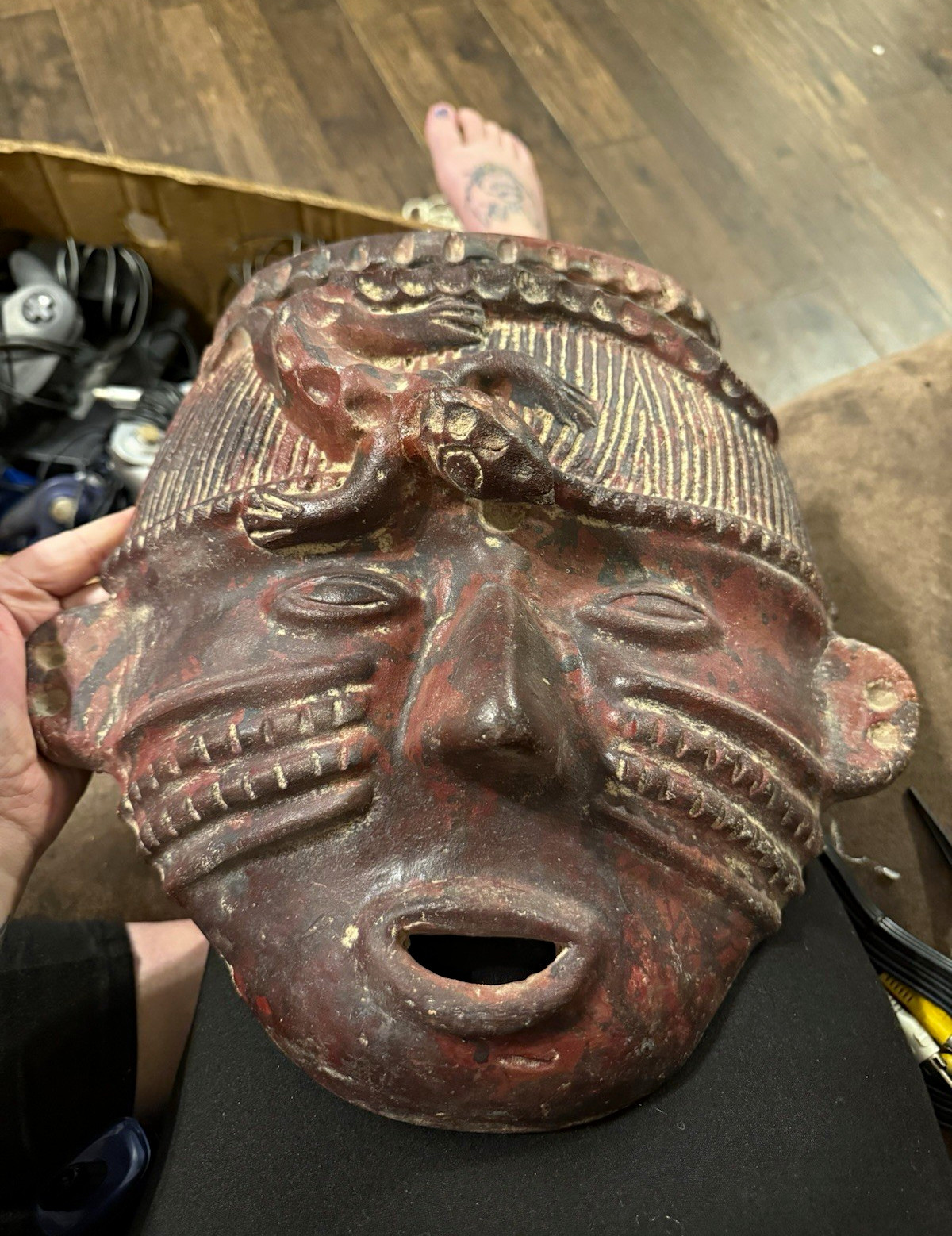 Vintage Mexican Terracotta Clay Wall Mask with Lizard - Approx. 14”x14” Folk Art Vintage Mexican Terracotta Clay Wall Mask with Lizard - Approx. 14”x14” Folk Art