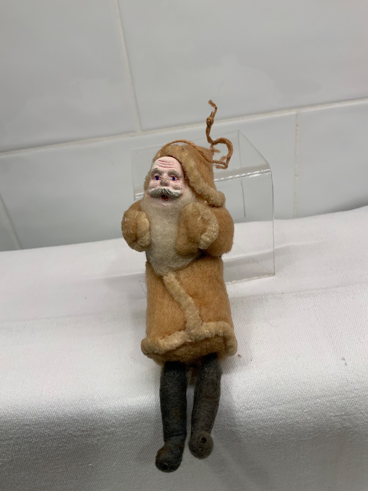 Vintage Felt Cloth Plaster Face Santa Tree Ornament 4\