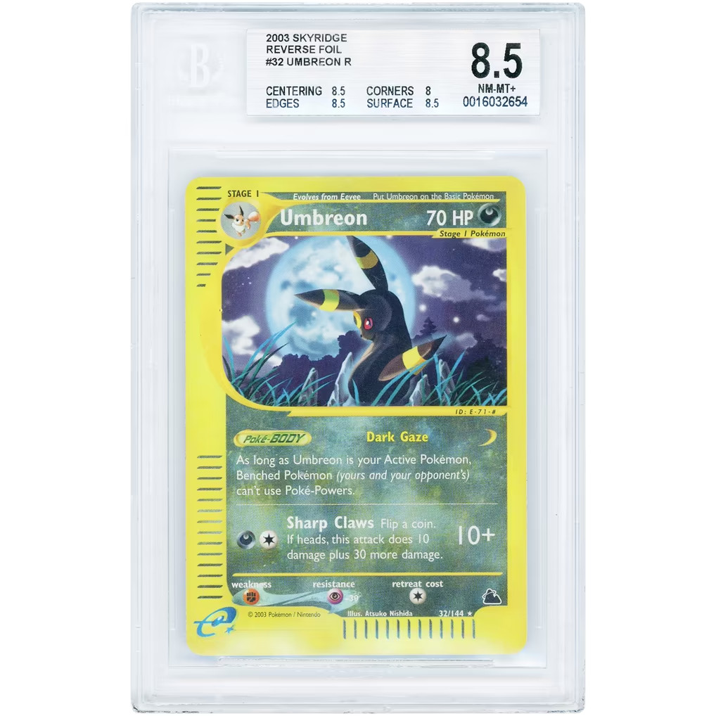 2003 Pokemon Skyridge Reverse Holo Umbreon 32/144 BGS 8.5 NM-MT+ WOTC Vintage 2003 Pokemon Skyridge Reverse Holo Umbreon 32/144 BGS 8.5 NM-MT+ WOTC Vintage